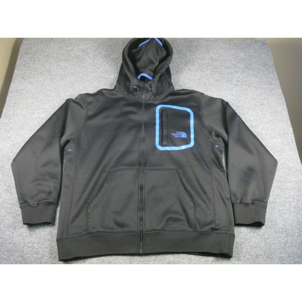 The North Face Mens XL Full Zip Hoodie Jacket Black Blue Fleece Balaclava #1973
